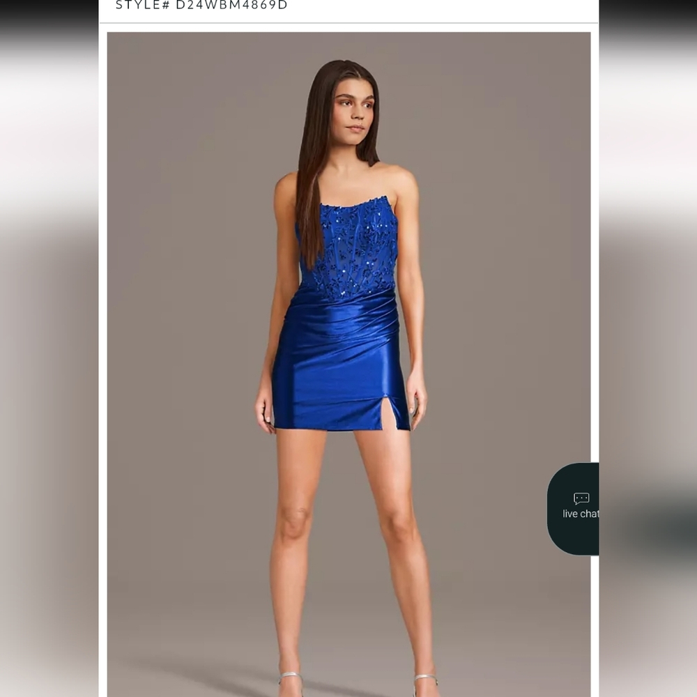 David's Bridal Strapless Sequin Appliqué Mini Dress - Royal Blue